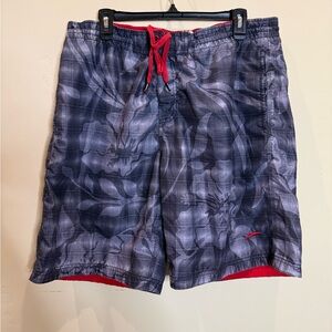 Speedo Men's Floral Gray and Red Board Shorts